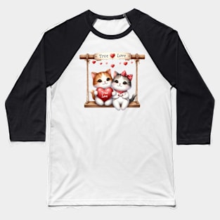 Valentine Cat Couple On Swing Baseball T-Shirt